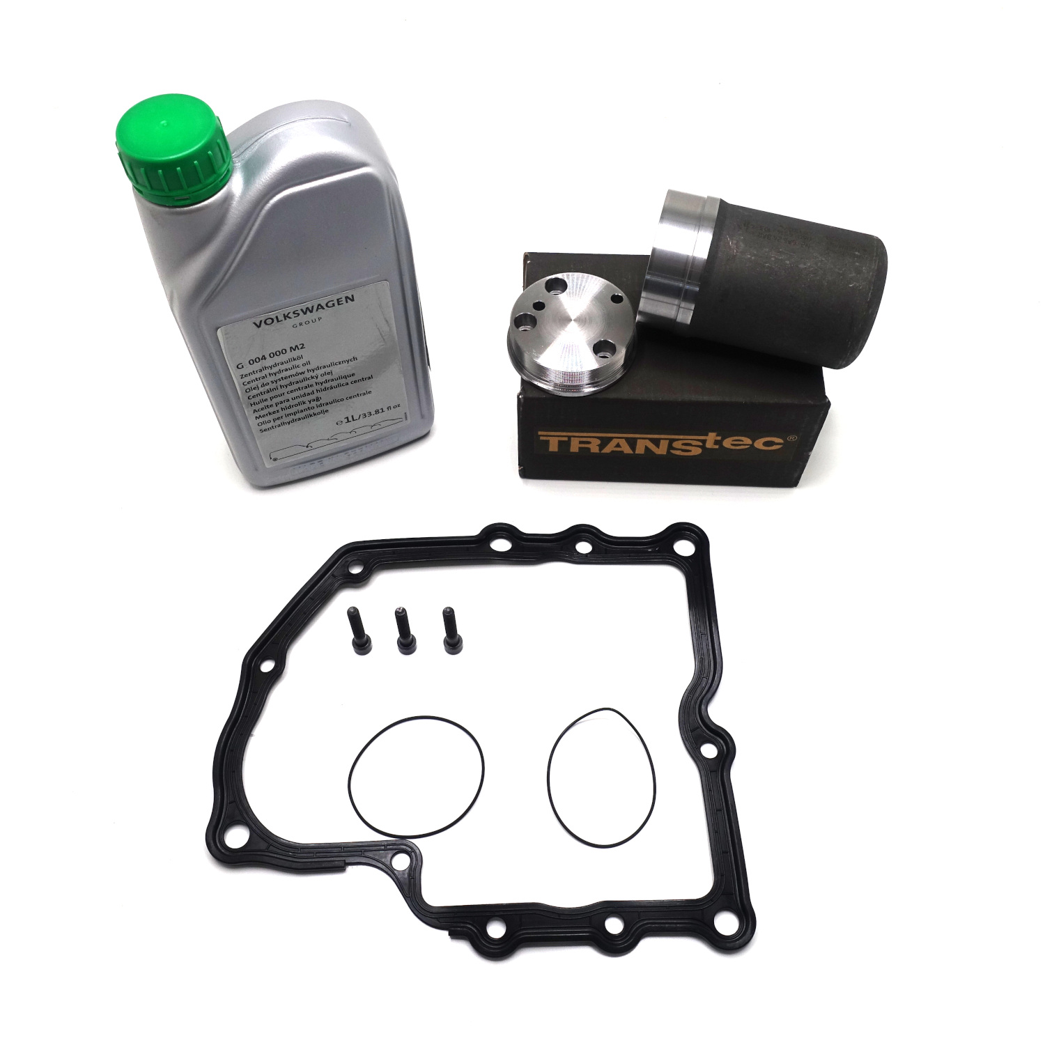 07.KIT.08C • The DSG7.03 repair kit allows you to perform the repair of the DSG 7 (OAM, OCW DQ200) series gearboxes with a “dry clutch” in case of pressure problems. Pressure loss occurs as a result of cracks or structural failure (loss of tightness) in the area where the accumulator is attached to the valve body.
• Repair with this kit does not require replacement of the mechatronics plate. • The cup is fastened with standard screws for fastening the plate to the mechatronics body.

The repair kit includes:
• Hydraulic accumulator – 1 pc.
• Cup (adapter) – 1 pc.
• O-ring – 2 pcs.
• Screws - 3 pcs.

• The kit successfully eliminates the “P17BF problem”*, common for DSG 7 transmission.

• Kit will be supplied without the valvebody plate.