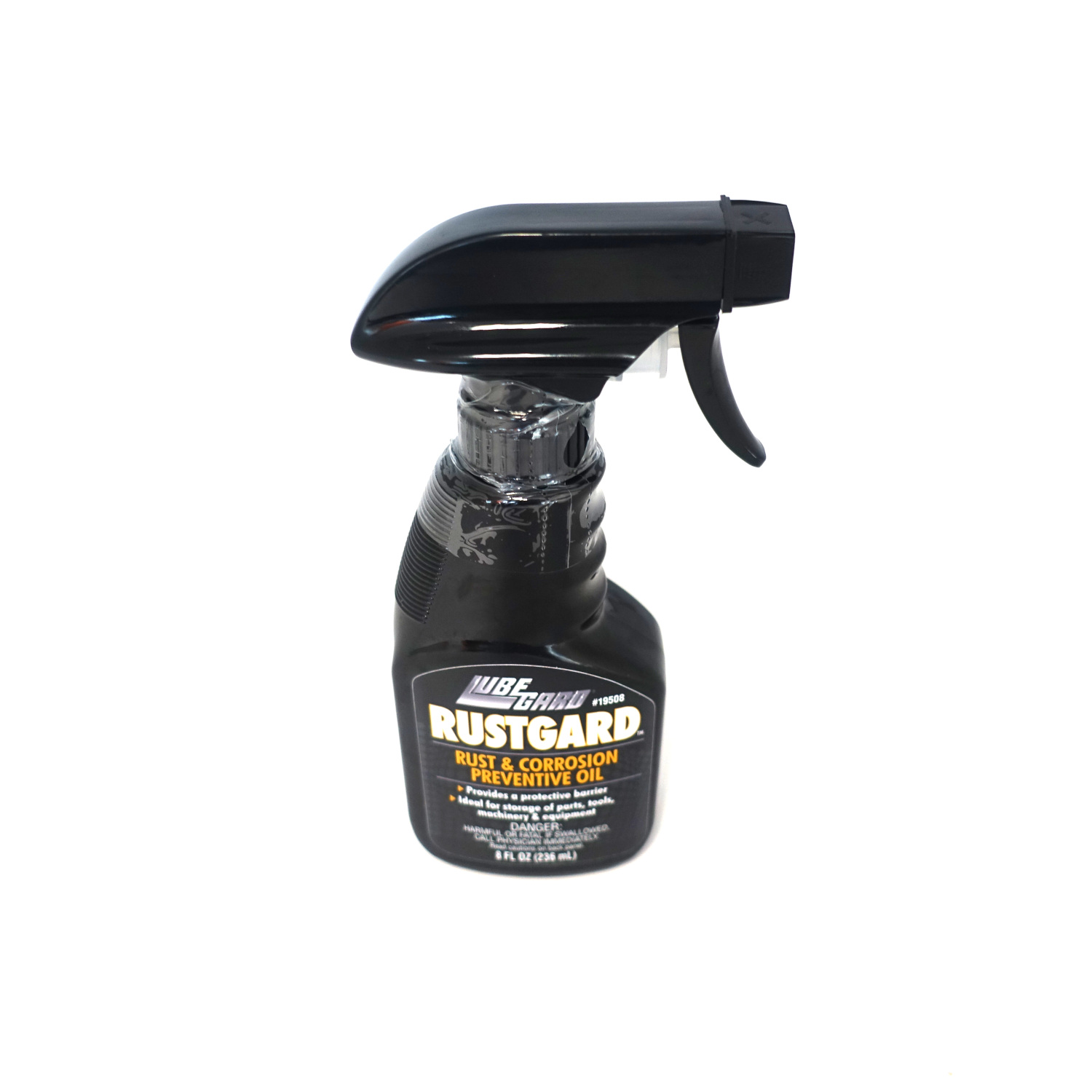 08.LU.19508 ESCRIPTION
PROTECTS PARTS, TOOLS, MACHINERY & EQUIPMENT FROM RUST AND CORROSION

RUSTGARD™ Rust & Corrosion Preventive Oil is formulated to displace moisture and protect metal surfaces from humidity that could cause rust and corrosion whether in use or storage.

FEATURES & BENEFITS
• Provides a protective barrier
• Displaces moisture and protects from humidity
• Ideal for storage of parts, tools, machinery, and equipment
• Will not clog filters (wax-free formula)
• For spraying, dipping, wiping & brushing
• Prevents rust & corrosion on machined surfaces and assemblies
• Perfect for newly sharpened edges
• Commercial grade formula

DIRECTIONS FOR USE
Thoroughly and evenly coat on dry metal surface by spraying, wiping, brushing, or dipping.